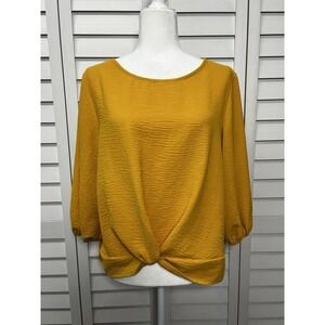 MISIA Puff Sleeve Front Knot Pullover Top Women's Size Medium Mustard